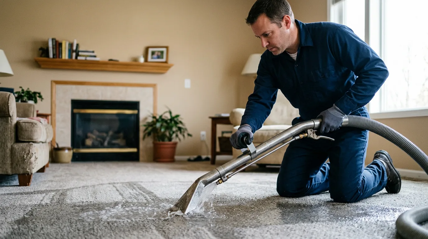 Water damage restoration technician working near Stockton, IA